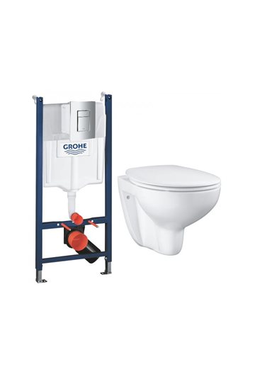 GROHE Bau Alt-i-1 Toiletpakke inkl. Sæde m/softclose, Betjeningsplade i Krom & Cisterne 113cm